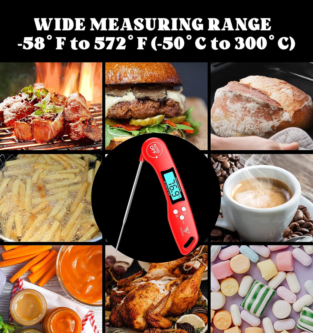 Digital Meat Thermometer, Instant Read Food Thermometer for Cooking with Backlit & Auto-Rotating Display, 4.6” Probe for Grilling, Baking, and Perfect BBQ