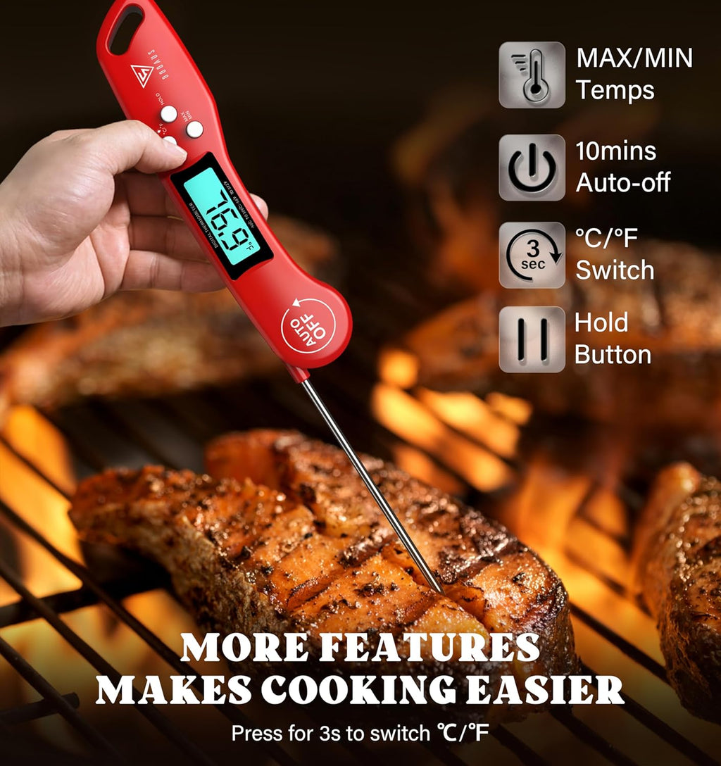 Digital Meat Thermometer, Instant Read Food Thermometer for Cooking with Backlit & Auto-Rotating Display, 4.6” Probe for Grilling, Baking, and Perfect BBQ