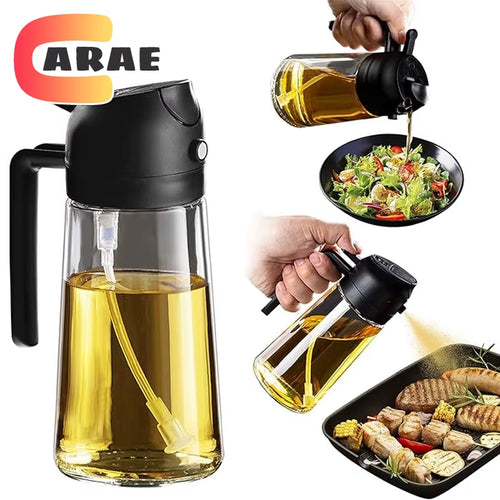 500Ml Oil Empty Bottle 2In1 Sprayer & Pourer Plastic Oil Container Kitchen Cooking Oil Dispenser Vaporizer Cruet for Camping BBQ